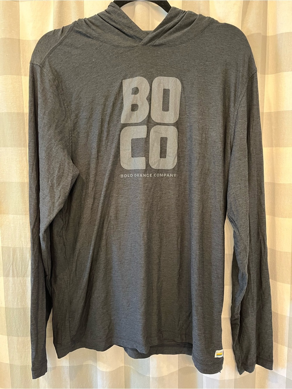 Vuori Men's Charcoal Hooded Long-Sleeve BOCO Logo Tee